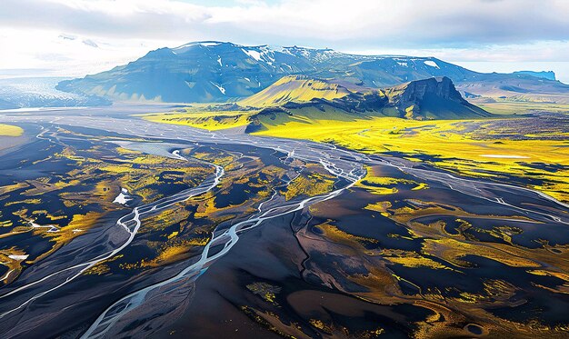 Photo icelands volcanic landscapes and river basins