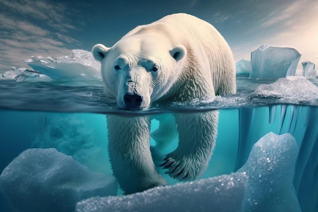 Icemade polar bear standing on ice Generative AI