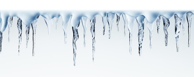 Photo icicles border on white background with empty copy space