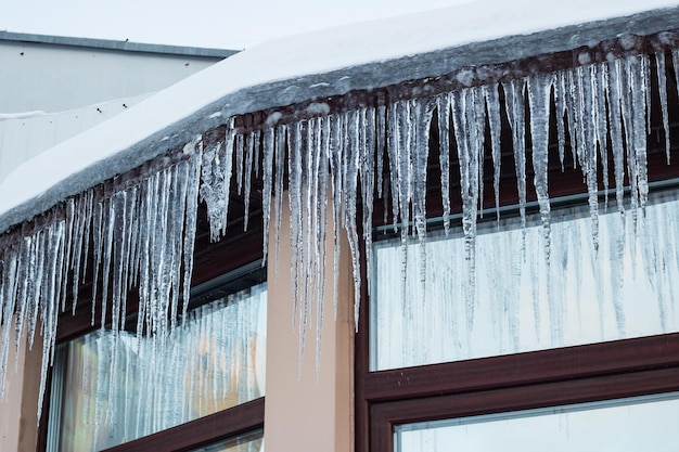 Icicles on the edge of the roof