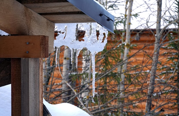 Icicles hanging from the roof of a house