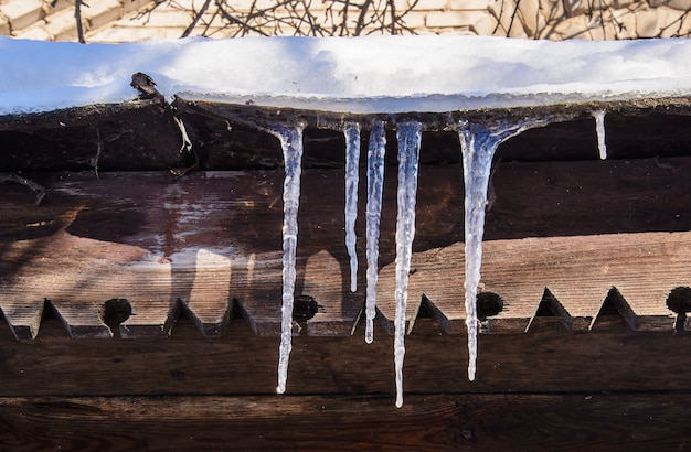 Icicles hanging from the roof