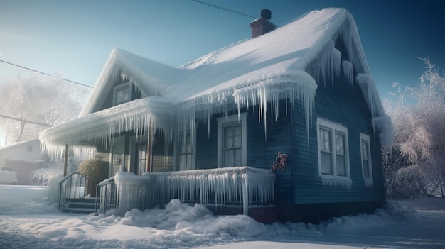 Icicles in house at winter Generative Ai