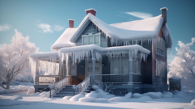 Icicles in house at winter Generative Ai