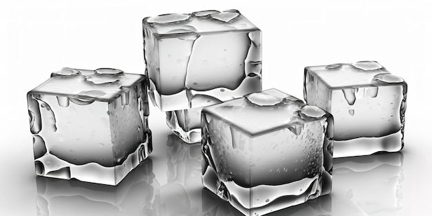 Photo the iciness of ice cubes against a white backdrop