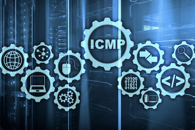 Photo icmp internet control message protocol network concept server room on background