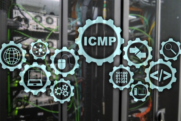 Photo icmp internet control message protocol network concept server room on background