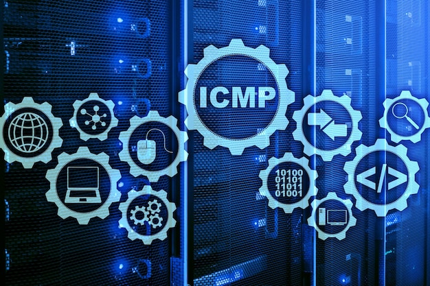 ICMP Internet Controle Bericht Protocol Netwerkconcept Serverruimte op achtergrond