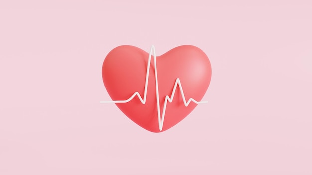 Icon 3D heart. and heartbeat wave. 3d illustration