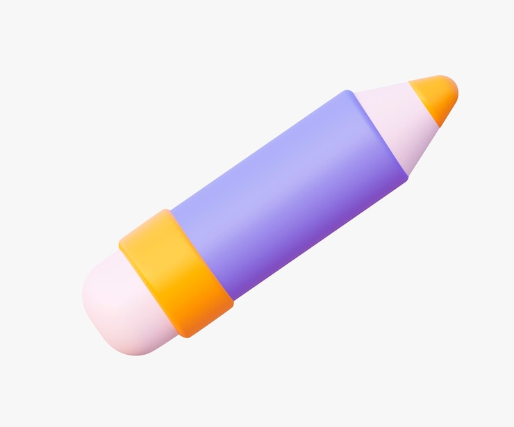 Photo icon 3d purple pencil in cartoon style for notes and classes 3d rendering isolated on a white background