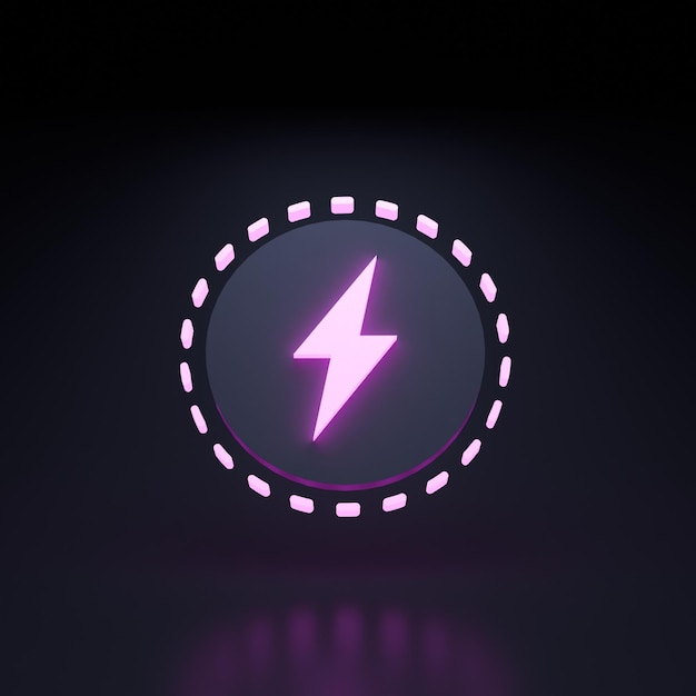 Icon of battery charge power electricity in a circle on a black\
background 3d rendering illustration