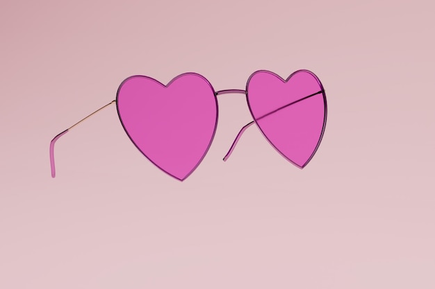 icon of beautiful pink heart-shaped glasses on a pink pastel background.