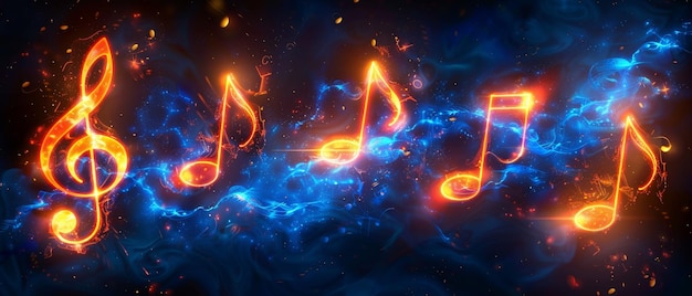 An icon of digital notes in the style of neon representing music a song a melody or a tune