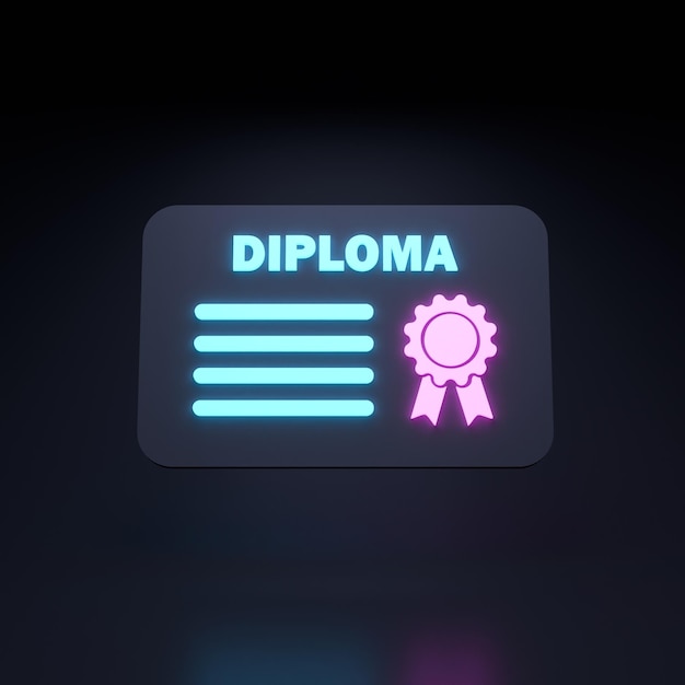 Icon of diploma certificate black background 3d rendering
illustration