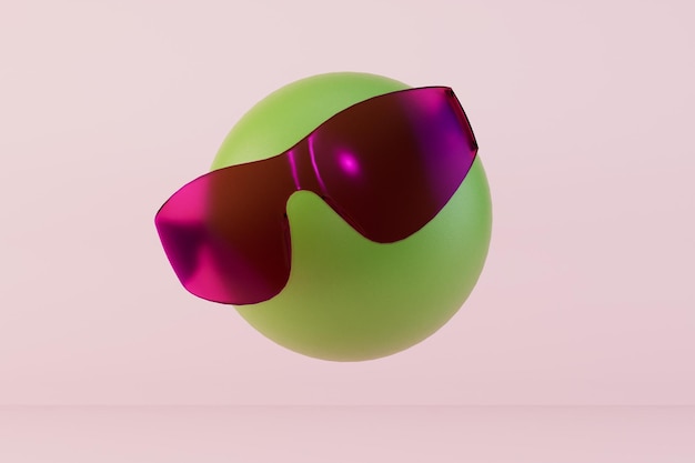 ピンクのパステル調の背景にピンクのメガネで緑色の軽薄な絵文字のアイコン。