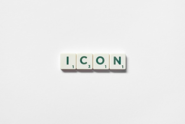 Icon formed of scrabble blocks on white background