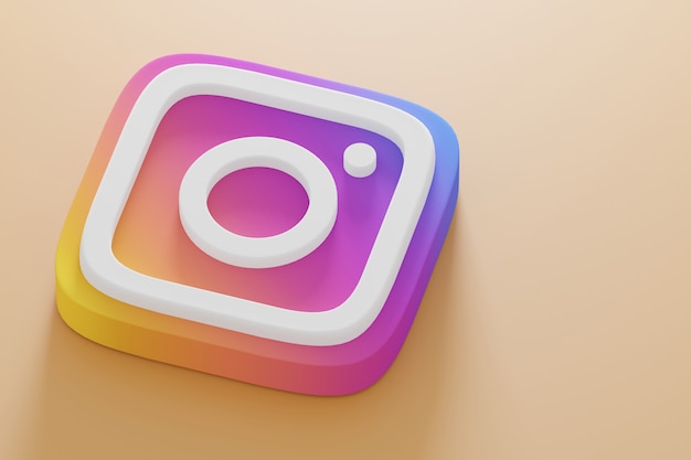 Foto icona instagram 3d render close up su uno sfondo giallo. modello di promozione dell'account.