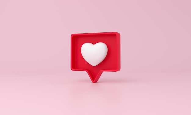 Icon like heart on pink background. Social media concept. Notifications like. 3D illustration.
