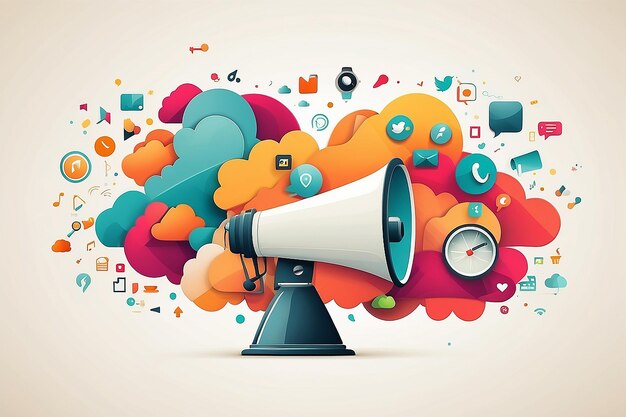 Foto icon megaphone met icon social media concept