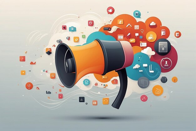 Icon megaphone with icon social media concept