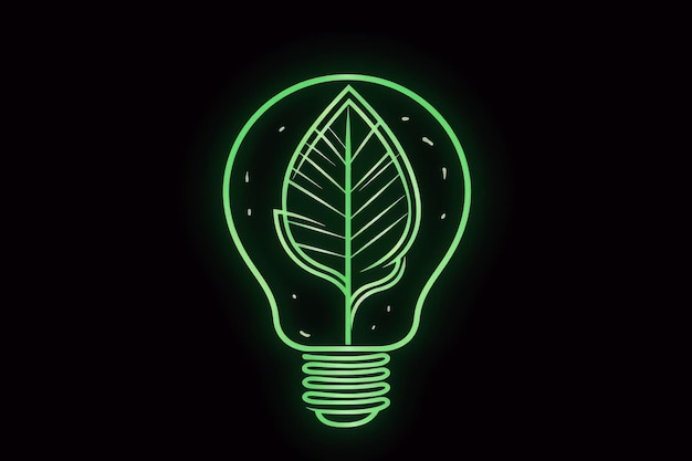 写真 植物の葉がついた緑色の電球のアイコン生態系エネルギーコンセプト