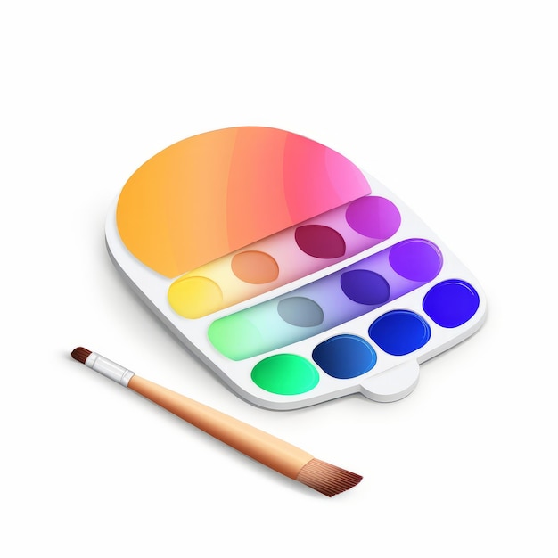 icon palette of multicolored watercolors with brush