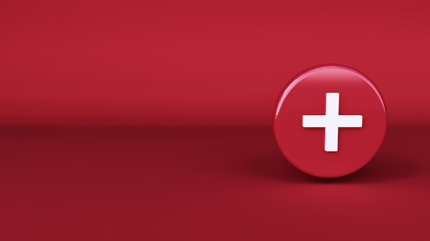 icon plus with red background. 3d rendering