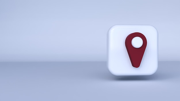 icon red pin with white background. 3d rendering