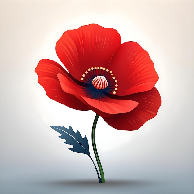 an icon of a red poppy on a white background