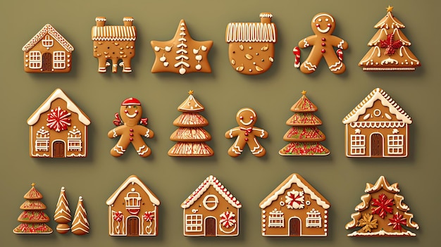 Icon set collection of gingerbread cookies each with its own delightful holiday scene