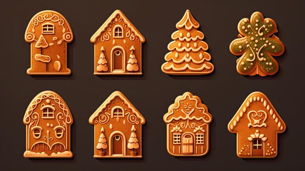 Photo icon set collection of gingerbread cookies each with its own delightful holiday scene