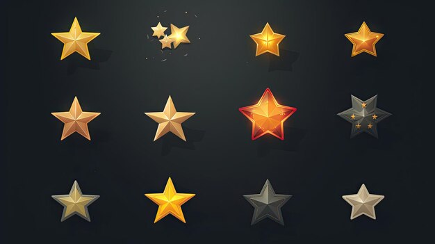 Icon set collection showcasing a diverse range of vector stars perfect for design projects