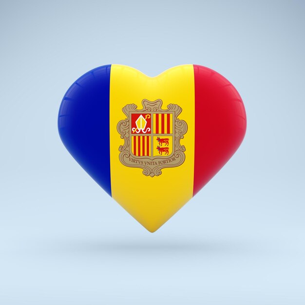 Photo icon in the shape of a heart with the image of the national flag of andorra as a symbol of pride