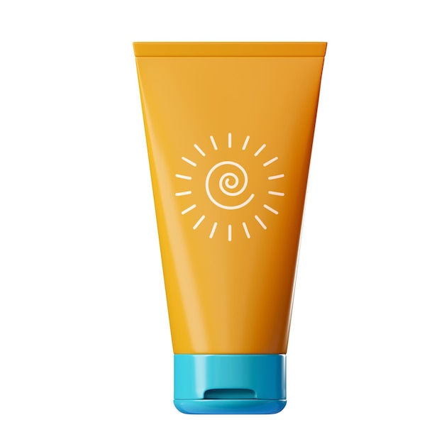 Photo icon of sunscreen cream after sun lotion in tube symbol isolated on white background 3d rendering