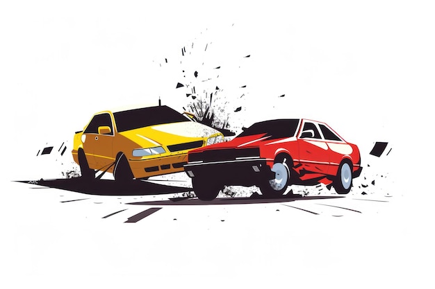 색 배경 에 있는 두 대 의 자동차 충돌 의 아이콘