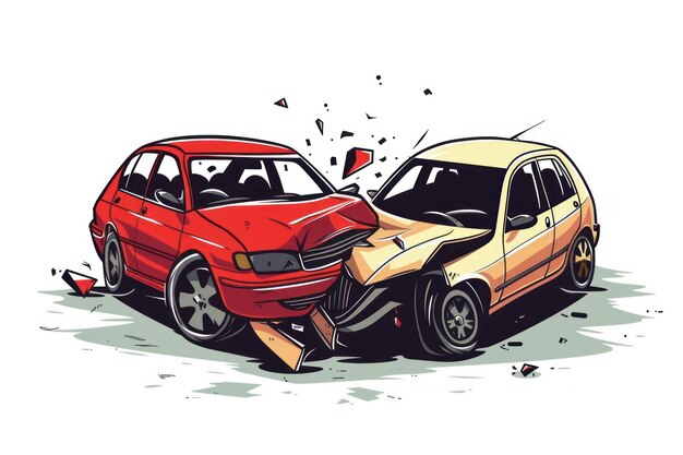 색 배경 에 있는 두 대 의 자동차 충돌 의 아이콘