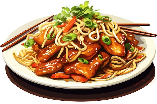 Icon van Chicken Chow Mein op witte achtergrond