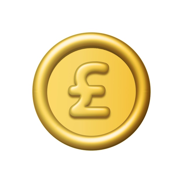 Foto icon van een 3d-gouden munt met het britse pondteken geïsoleerd op een witte achtergrond.