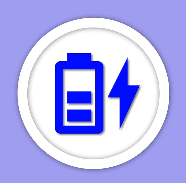 Foto icon van een batterij met een bliksem op een paarse achtergrond
