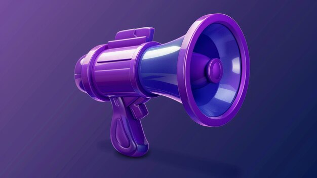 Icon voor luidspreker en megafoon in het echte leven 3D-illustratie van een paarse bullhorn geïsoleerd op een transparante achtergrond