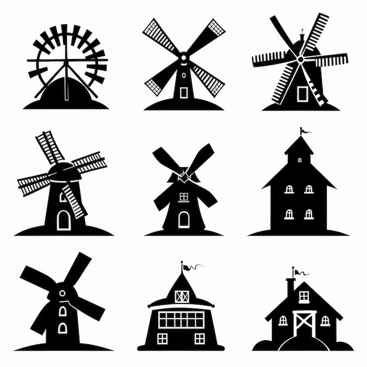 Foto icon windmolen landelijke landelijke molen symbool windmolen gebouw embleem op witte achtergrond