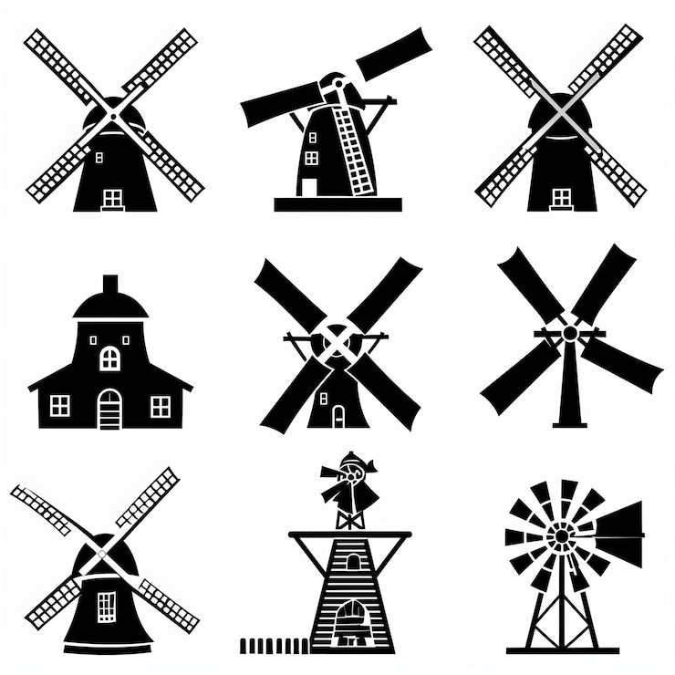 Foto icon windmolen landelijke landelijke molen symbool windmolen gebouw embleem op witte achtergrond