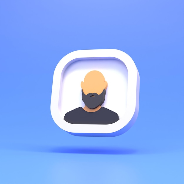 Photo icon with a man on a blue background 3d render illustration