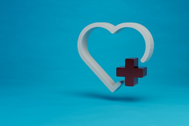 丸薬またはテキスト用のスペースを持つ赤い十字のアイコン。心臓専門医による治療。心臓診断