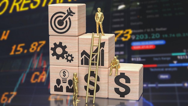 the icon on wood cube for business concept 3d rendering