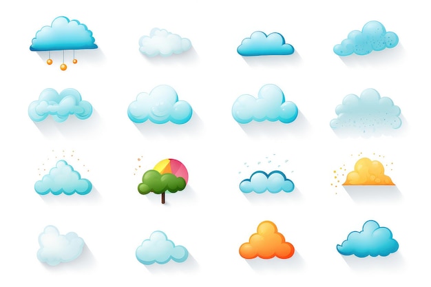 Iconen van de weersvoorspelling geïsoleerd op een witte achtergrond