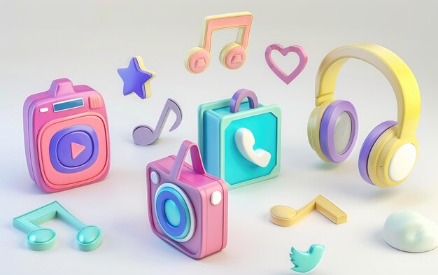 Iconen voor 3D-muziek 3D-iconen voor sociale media