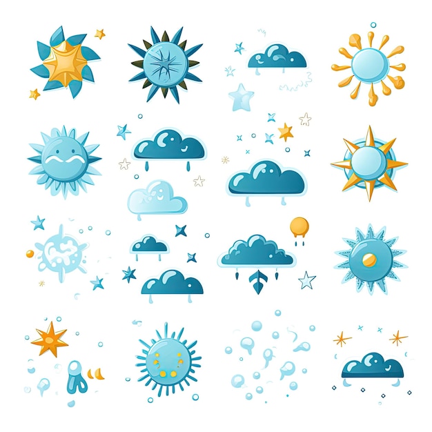 Foto iconen voor het weer iconen die verschillende weersomstandigheden weergeven zoals zonne-regen en sneeuwvlokken