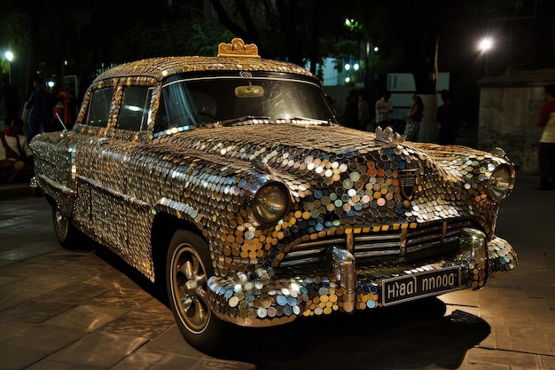 Photo iconic indian car model covered in rupee coins