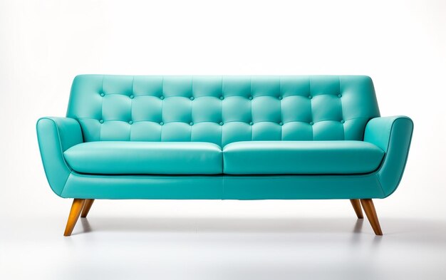 Iconic MidCentury Modern Blue Sofa Isolated on Transparent Background